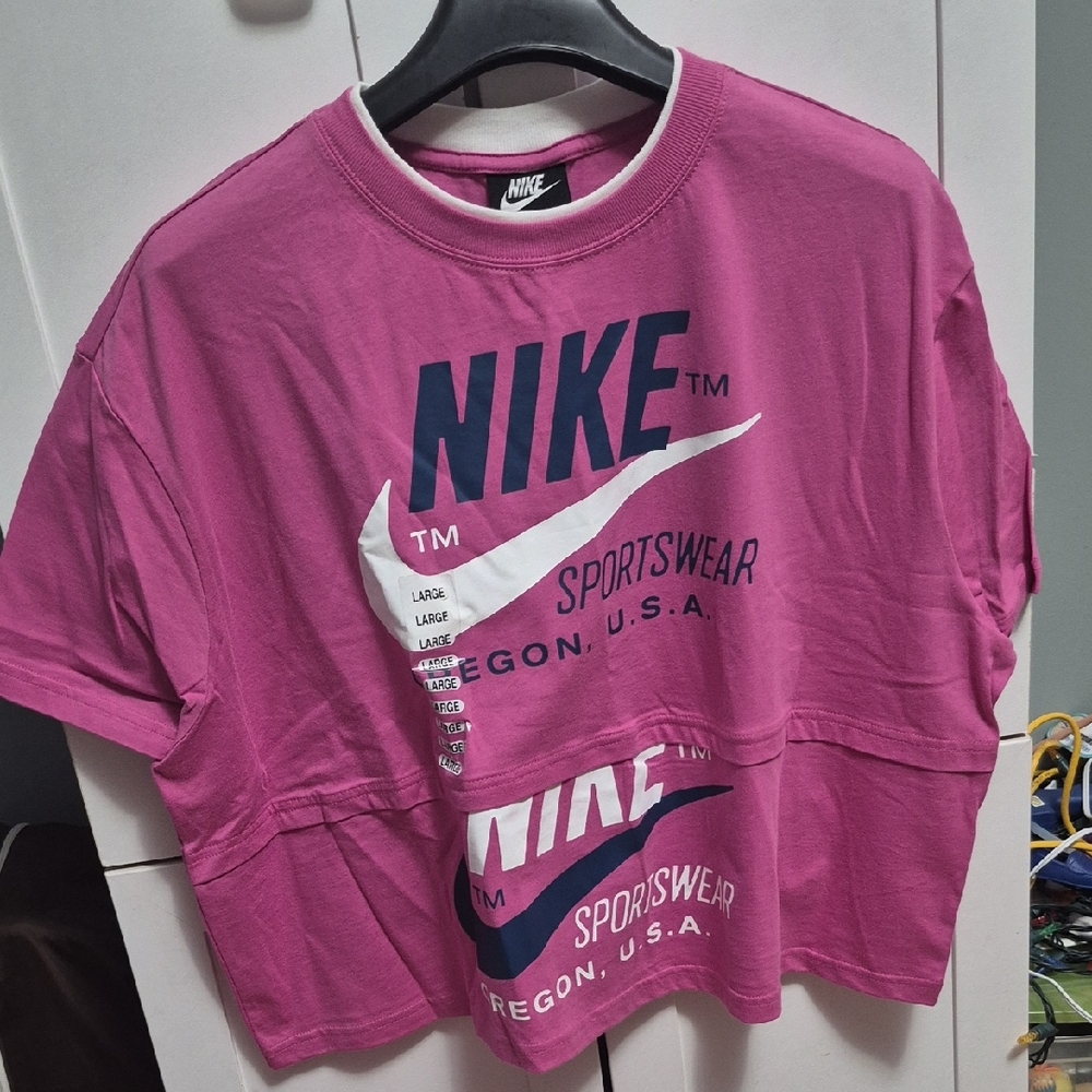 Nike Pink Cropped Sportswear Tee with White Swoosh